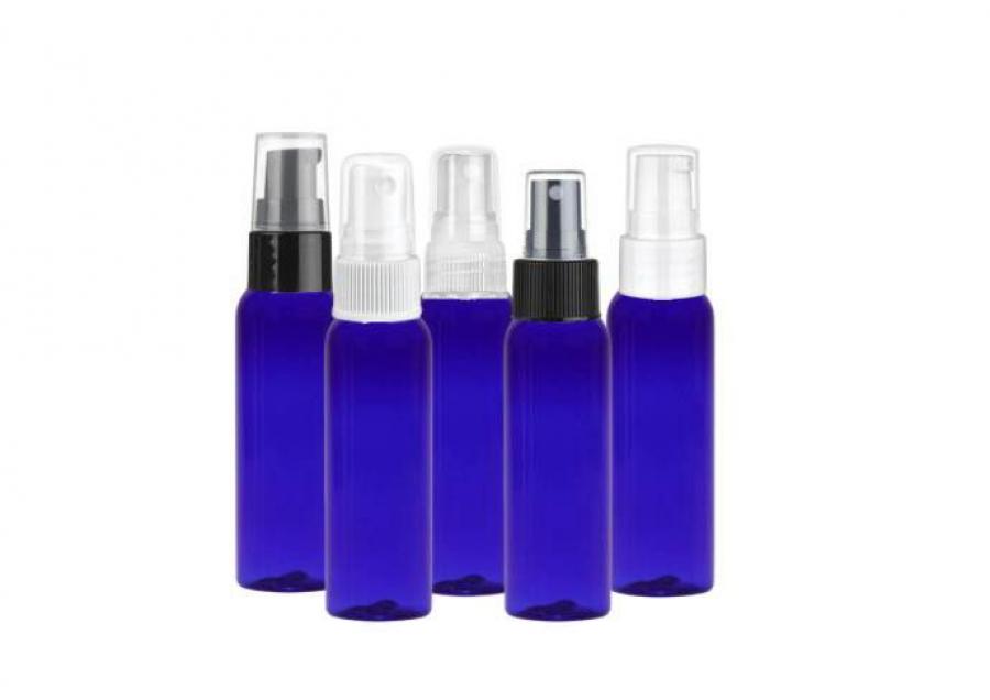 1 oz. Blue Cobalt 20-410 Round Bullet PET (BPA Free) Semi-Translucent Plastic Bottle Sprayer or Treatment Pump