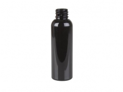 2 oz. Black 20-410 Round Bullet PET Opaque Plastic Bottle (Gloss Finish) (Stock Item}