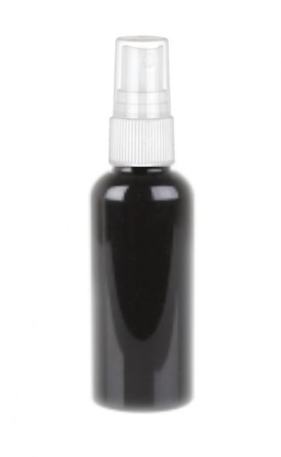 1 oz. Black 20-410 Round Bullet PET (BPA Free) Opaque Plastic Bottle-FM Sprayer