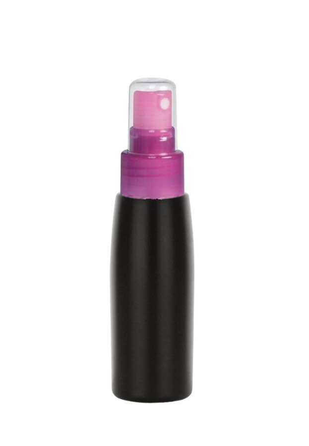 2 oz. Black 24-410 Tapered Round Opaque HDPE Plastic Bullet Bottle-FM Sprayer