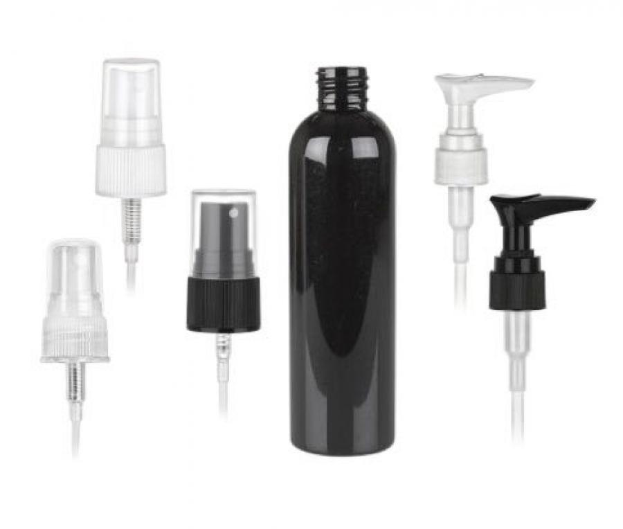 4 oz. Black 20-410 Round Bullet PET (BPA Free) Opaque Plastic Bottle-Lotion Pump or FM Sprayer