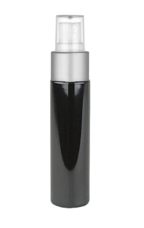 1 oz. Black 20-410 Tall Cylinder Round Opaque PET (BPA Free) Shiny Plastic Bottle-FM Alum Sprayer