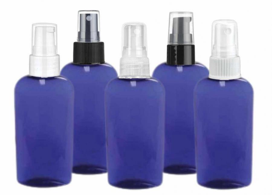 2 oz. Blue Cobalt 20-410 Semi-Translucent PET (BPA Free) Plastic Tapered Cosmo Oval Bottle-FM Sprayer or Treatment Pump