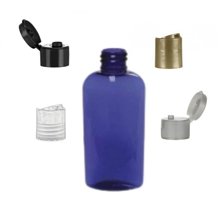 2 oz. Blue Cobalt 20-410 Semi-Translucent PET (BPA Free) Plastic Tapered Cosmo Oval Bottle-Dispensing Cap