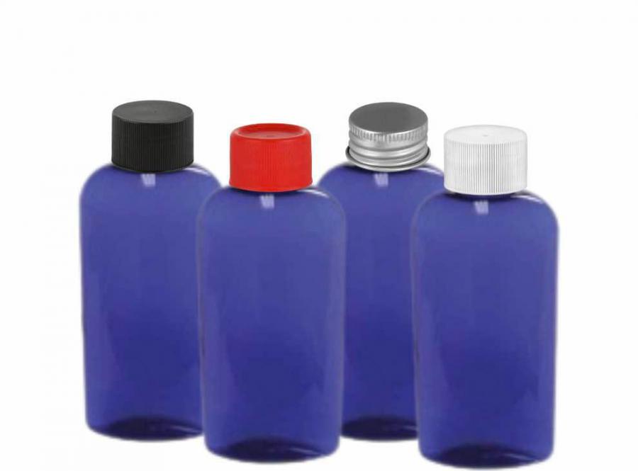 2 oz. Blue Cobalt 20-410 Semi-Translucent PET (BPA Free) Plastic Tapered Cosmo Oval Bottle-CT Cap