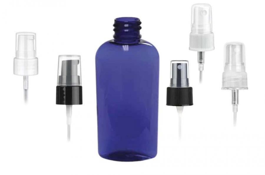 4 oz. Blue Cobalt Cosmo Oval PET (BPA Free) Semi-Translucent 20-410 Plastic Bottle-FM Sprayer or Treatment Pump