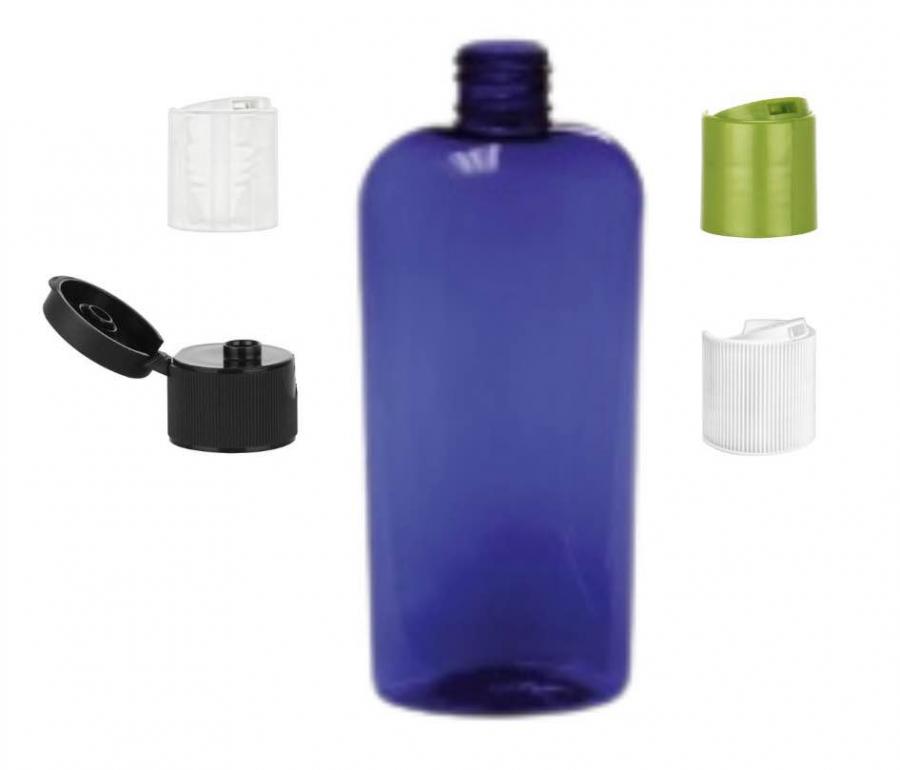 8 oz. Blue Cobalt Cosmo Oval PET (BPA Free) Semi-Translucent 24-410 Plastic Squeezable Bottle-Dispensing Cap