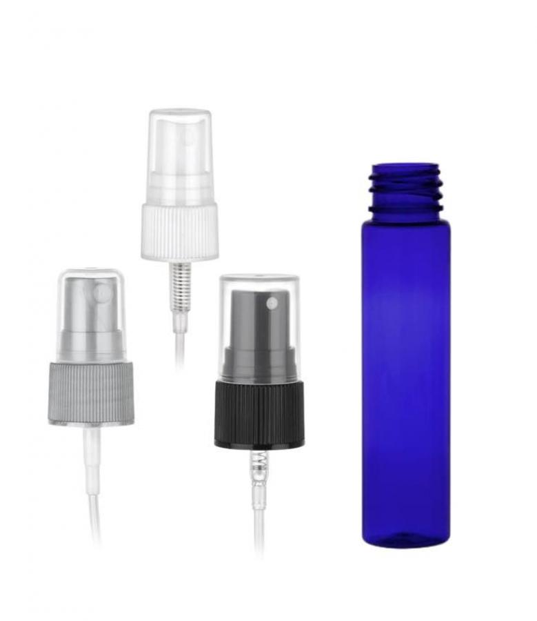 1 oz. Blue Cobalt Translucent 20-410 Tall Cylinder Round PET (BPA Free) Plastic Bottle-FM Sprayer