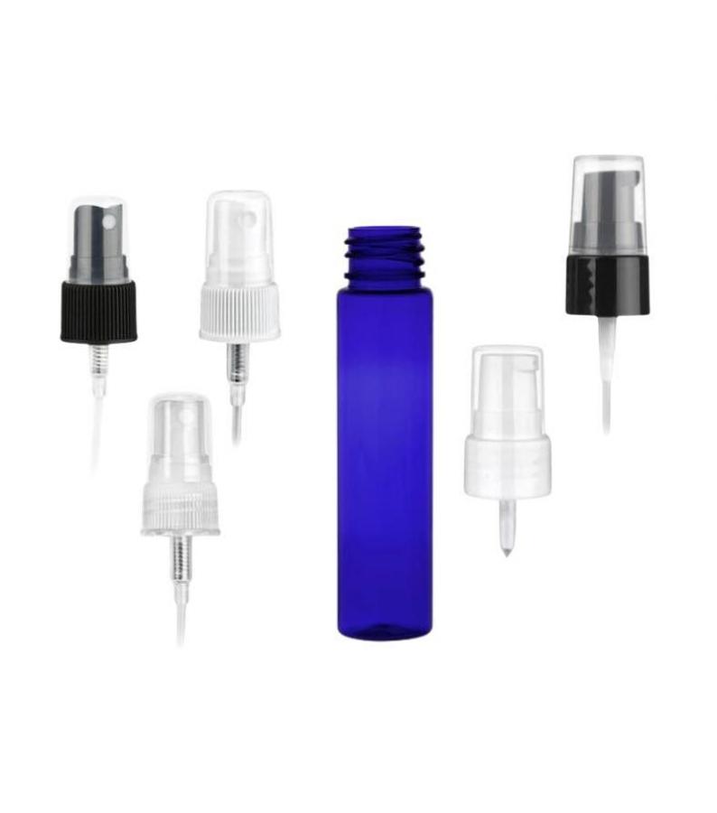 1 oz. Blue Cobalt Translucent 20-410 Tall Cylinder Round PET (BPA Free) Plastic Bottle-FM Sprayer or Treatment Pump