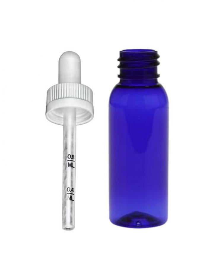 1 oz. Blue Cobalt 20-410 Round Bullet PET (BPA Free) Semi-Translucent Plastic Bottle-CRC Dropper Cap