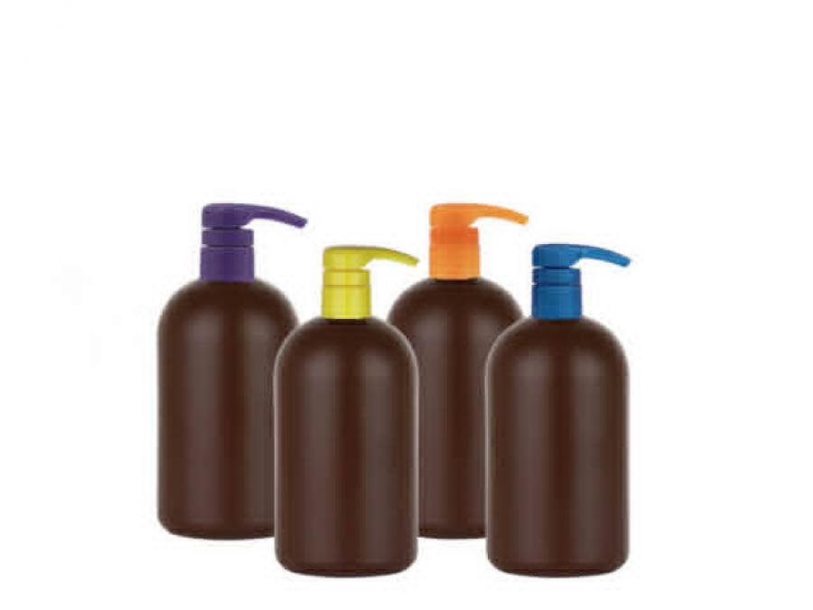16 oz. Brown 28-410 HDPE Plastic Opaque Boston Rd Bottle-Shower Head Pump