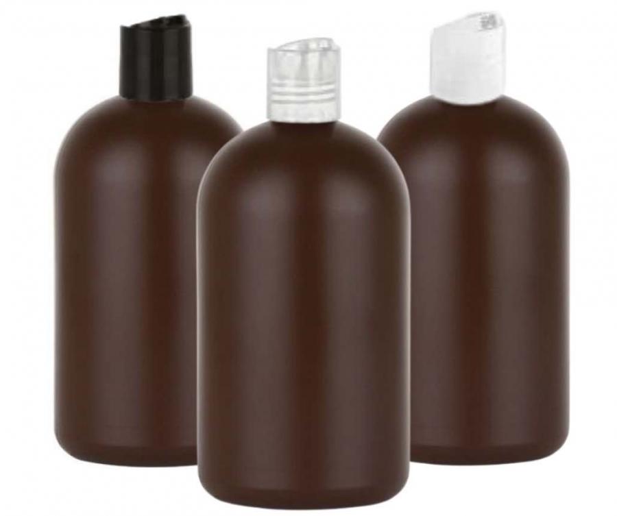 16 oz. Brown 28-410 HDPE Plastic Opaque Boston Rd Bottle-Dispensing Cap