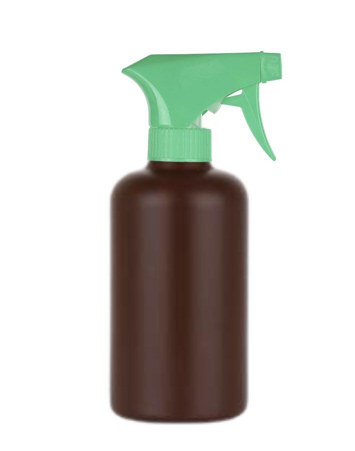 8 oz. Brown 28-400 HDPE Plastic Opaque Boston Rd Bottle-Green Trigger Sprayer