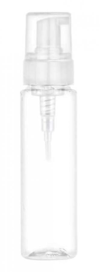 7 oz. (210 ml) Clear 43 MM Cylinder Round PET (BPA Free) Plastic Bottle-White Foamer-6 1/4 in. DT-Clear Hood