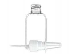 2 oz. Clear 20-410 PET (BPA Free) Plastic Boston Round Bottle-White Nasal Sprayer 3 1/2 in. DT