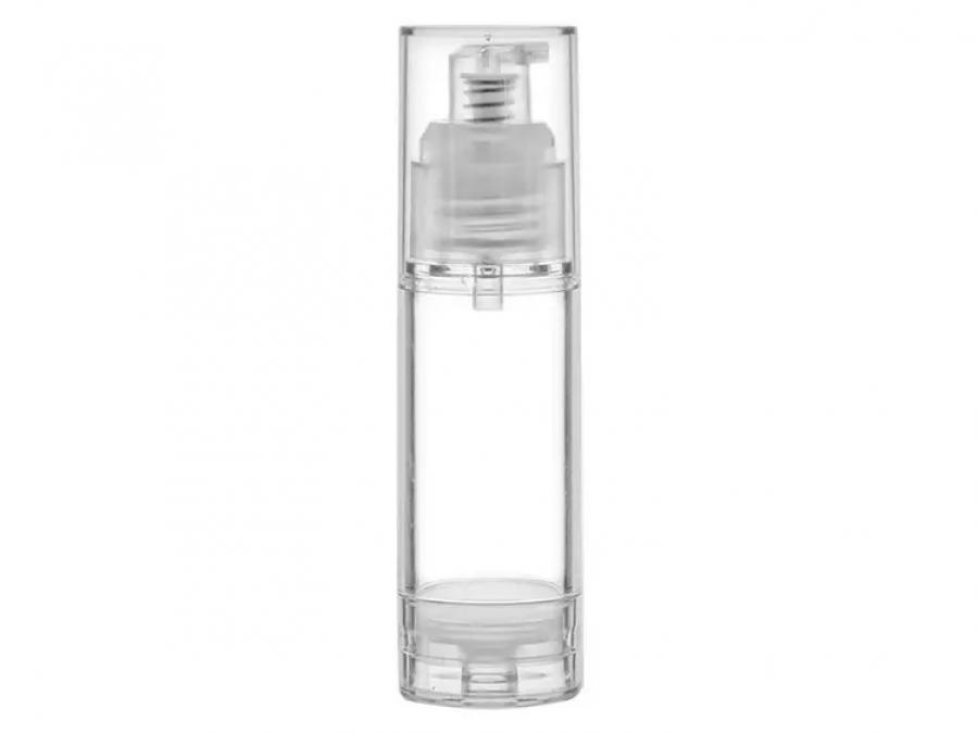 1 oz.-30mm Clear Airless Cylinder Round 20-410 Other Plastic Bottle-Overcap- PP Plastic Natrual Pump-Base