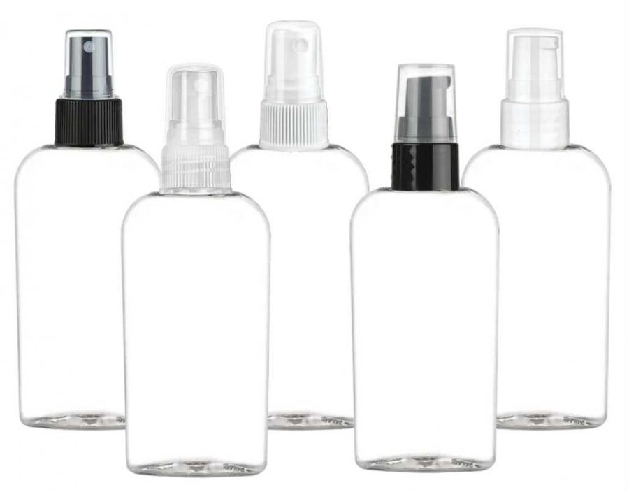 2 oz. Clear 20-410 Cosmo Tapered Oval PET (BPA FREE) Plastic Bottle-FM Sprayer-Treat Pump