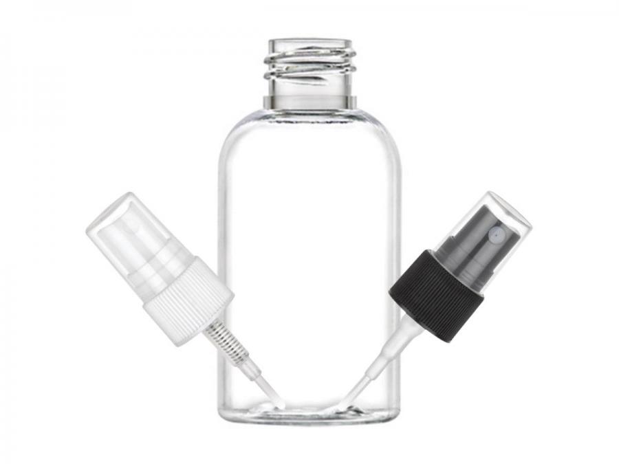 2 oz. Clear 20-410 PET (BPA Free) Plastic Boston Round Bottle-Sprayer