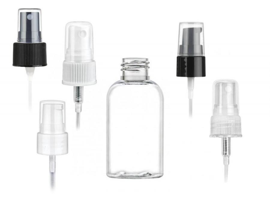 2 oz. Clear 20-410 PET (BPA Free) Plastic Boston Round Bottle-Pump or Sprayer