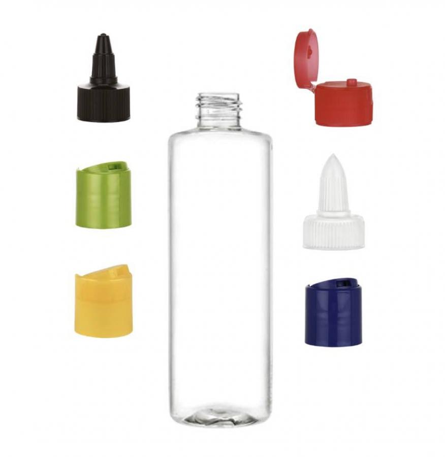 8 oz. Clear 24-410 PET (BPA Free) Plastic Cylinder Round Bottle-Dispensing Cap (King)