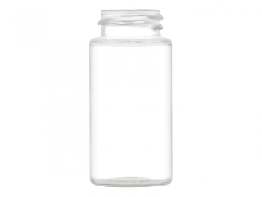 .67 oz. (2/3 oz) (20 ml) Clear 22-400 Round PET Plastic Bottle-Silver Metal Cap-Liner