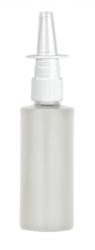 2 oz. Gray Light 20-10 Cylinder Round Slightly Squeezable HDPE Opaque Plastic Bottle-White Nasal Sprayer-3 3/4 in. DT