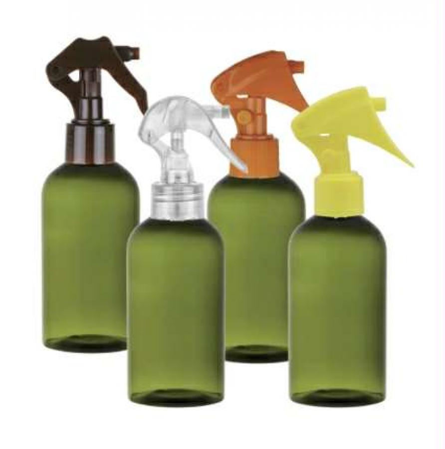 5 oz. Green Autumn 24-410 Boston Round Plastic Translucent PET Bottle-Mini Trigger