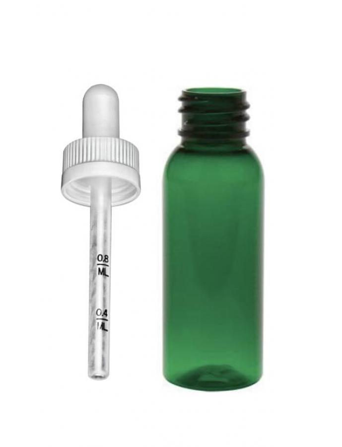 1 oz. Green 20-410 Round Bullet PET (BPA Free) Translucent Plastic Bottle-CRC Dropper Cap