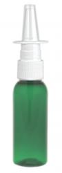 1 oz. Green 20-410 Round Bullet PET (BPA Free) Translucent Plastic Bottle w/ White Fine Mist Nasal Sprayer 3 1/2 in. DT