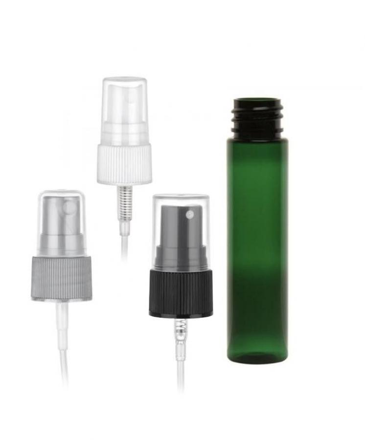 1 oz. Green 20-410 Tall Cylinder Round Semi-Translucent PET (BPA Free) Plastic Bottle-FM Sprayer