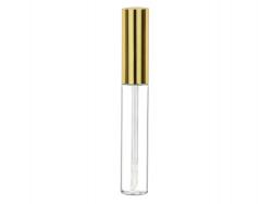 .25 oz. (1/4 oz) (7.5 ml) Clear 10 MM Round PET Plastic Lip Gloss Bottle w/ Insert-Gold Cap-2 7/8 in. White Stem