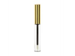 .20 oz. (6 ml) Clear 12MM Round PET Plastic Lip Gloss Bottle-Gold Cap-Insert-2 3/16 in. Black Stem