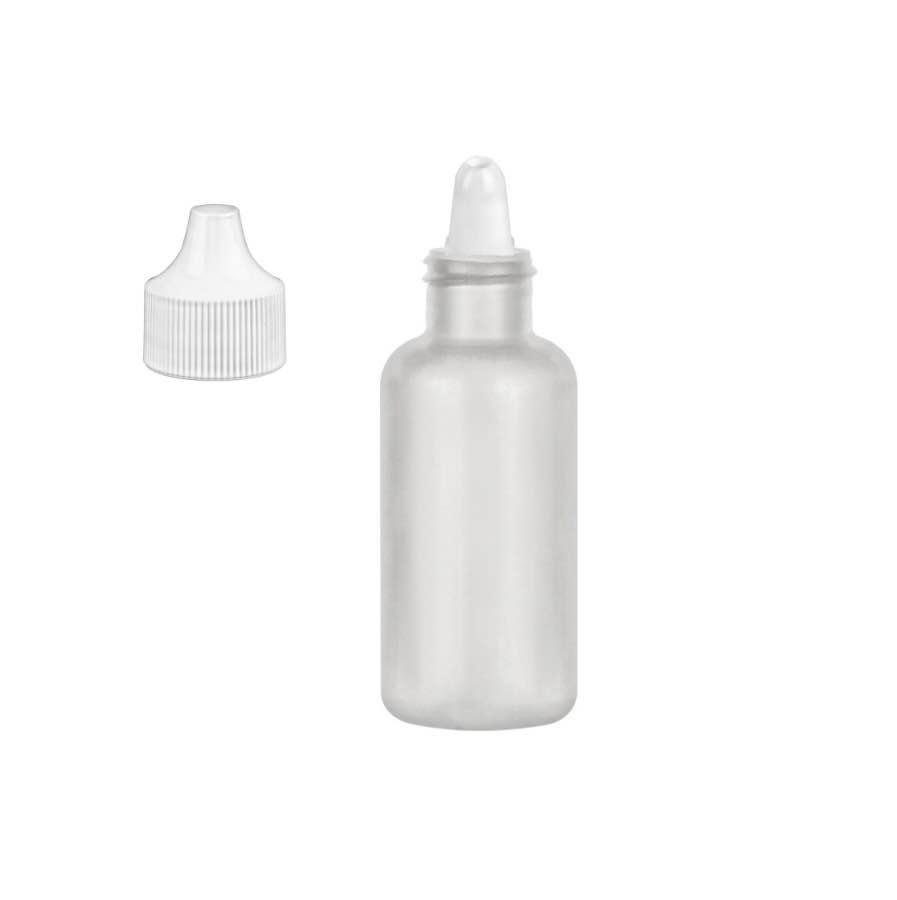 1 oz. Natural LDPE 20-410 Plastic Squeezable Boston Round Bottle-White Dropper Plug-White Cap (Amcor)