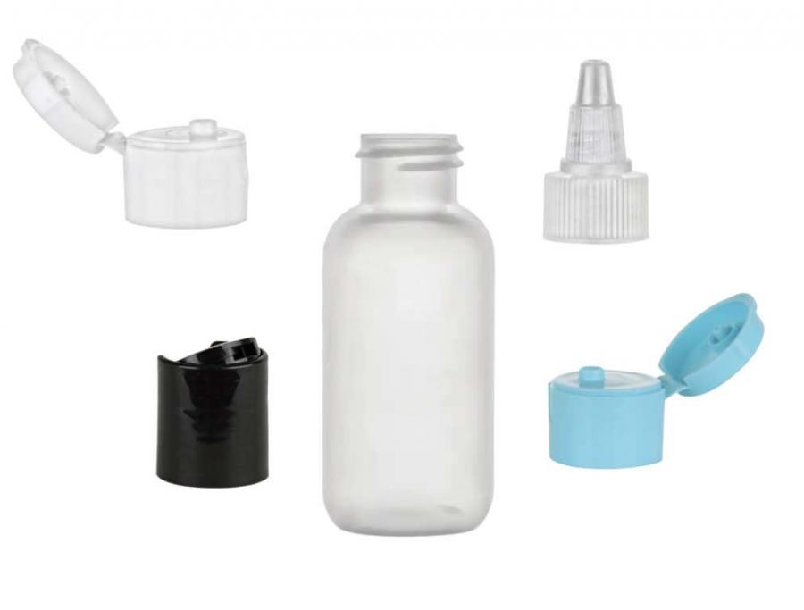 1 oz. Natural LDPE 20-410 Plastic Squeezable Boston Round Bottle-Dispensing Cap (Amcor)