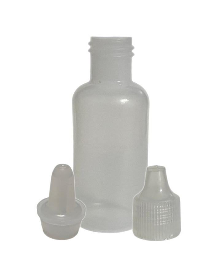 .5 oz. (1/2 oz) Natural 15-415 Boston Round LDPE (15 cc) Semi-Opaque Plastic Bottle-Natural Controlled Plug-.020 Orifice-CT Cap
