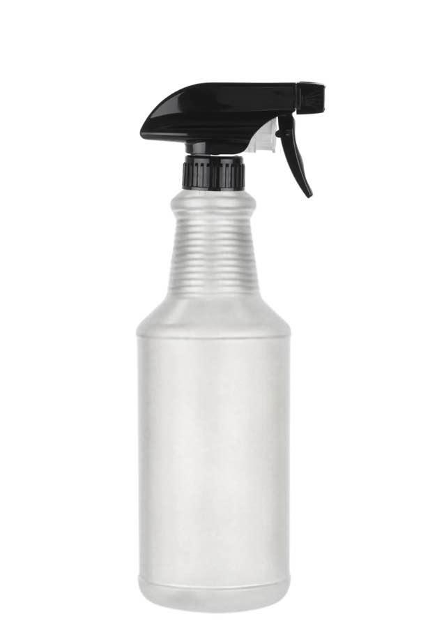 32 oz. Natural Round Carafe Style HDPE 28-400  Semi-Opaque Plastic Bottle-Black Express Trigger Sprayer