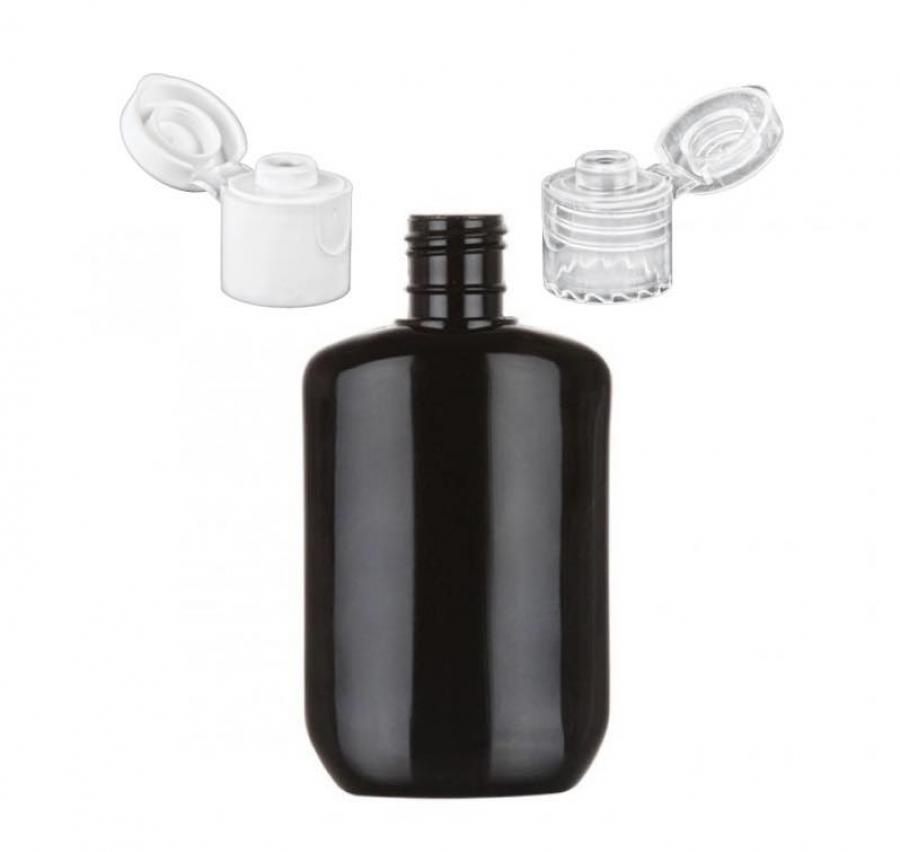 1.25 oz. Black 15-415 PVC Slightly Squeezable Oval Plastic Bottle-Snap Top Cap