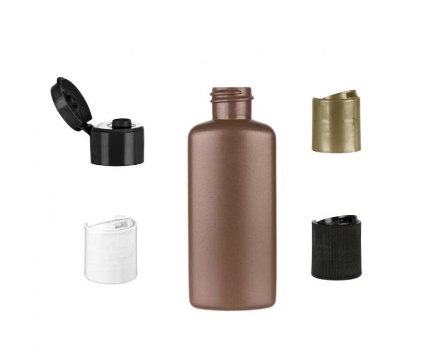 2 oz. Brown Copper Pearl Flat Sided Oval 20-410 HDPE Opaque Plastic Bottle-Dispensing Cap