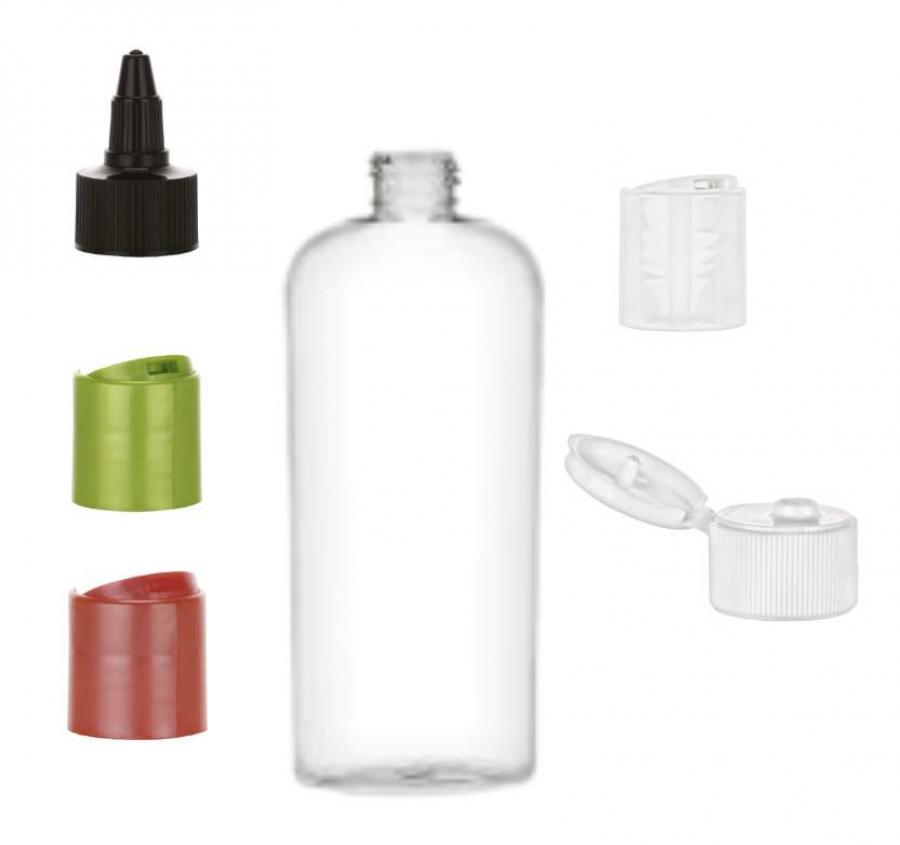 8 oz. Clear Reversed Tapered Cosmo Oval PET BPA Free 24-410 Plastic Bottle-Dispensing Cap