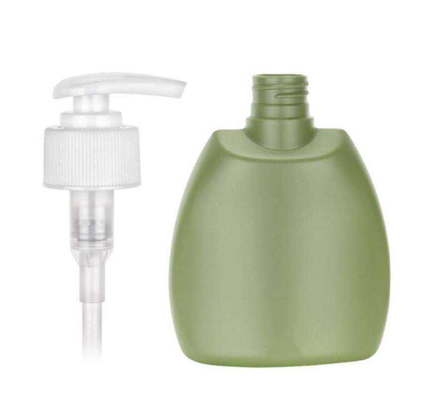10 oz. Green Tapered Squat Oval 28-410 HDPE Opaque Plastic Squeezable Bottle-Lotion-Soap Pump