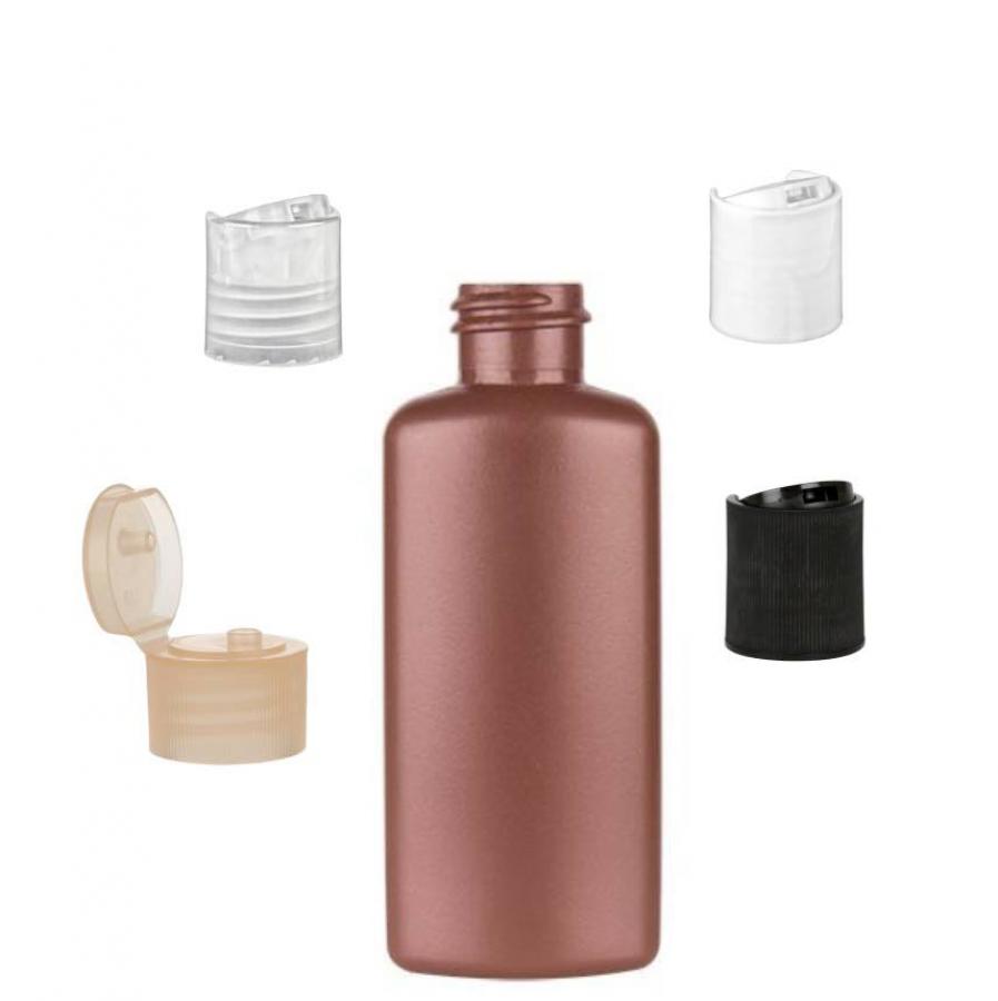 2 oz. Rose Copper Pearl Flat Sided Oval 20-410 HDPE Opaque Plastic Bottle-Dispensing Cap