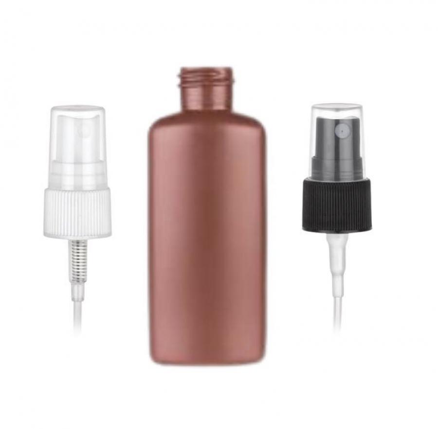 2 oz. Rose Copper Pearl Flat Sided Oval 20-410 HDPE Opaque Plastic Bottle-FM Sprayer