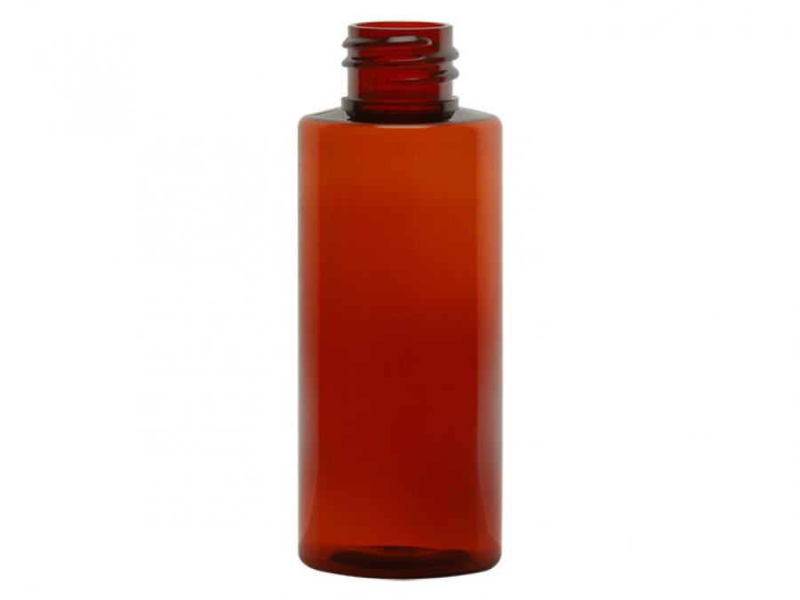 2 oz. Amber Dark 20-410 PET Semi-Transclucent Plastic Cylinder Round Bottle