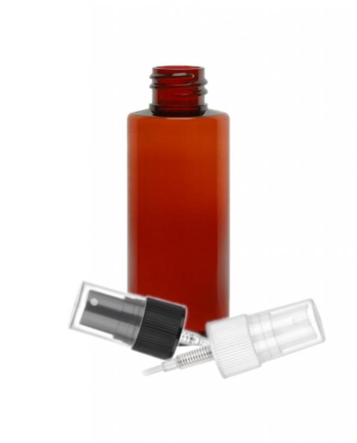 2 oz. Amber Dark 20-410 PET Semi-Transclucent Plastic Cylinder Round Bottle-FM Sprayer