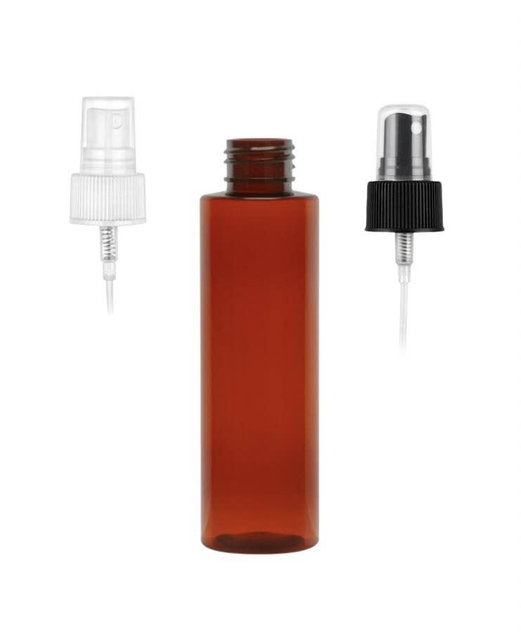 4 oz. Amber Dark Translucent 24-410 PET (BPA Free) PET Plastic Cylinder Round Bottle-Sprayer