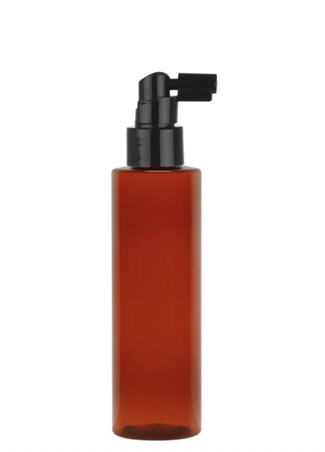 4 oz. Amber Dark Translucent 24-410 PET (BPA Free) PET Plastic Cylinder Round Bottle-Sprayer-Ext