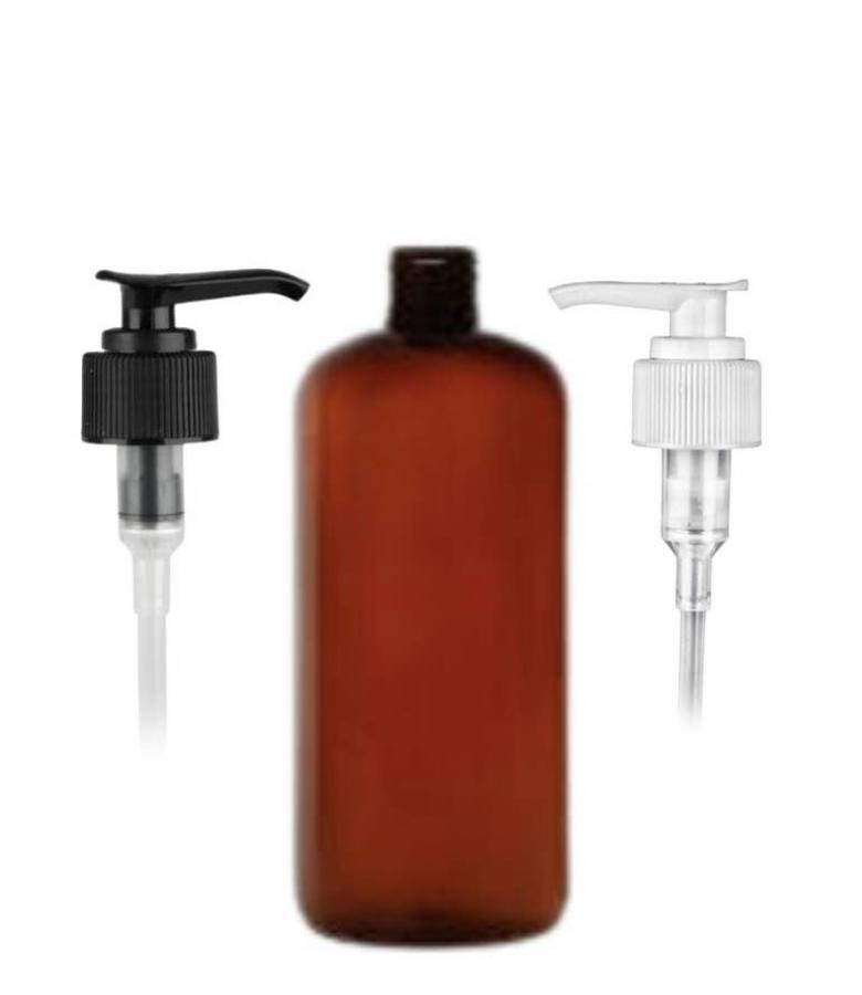 12 oz. Amber Dark Boston Round 24-410 PET Semi-Translucent Plastic Bottle-LD 2 cc Lotion-Soap Pump