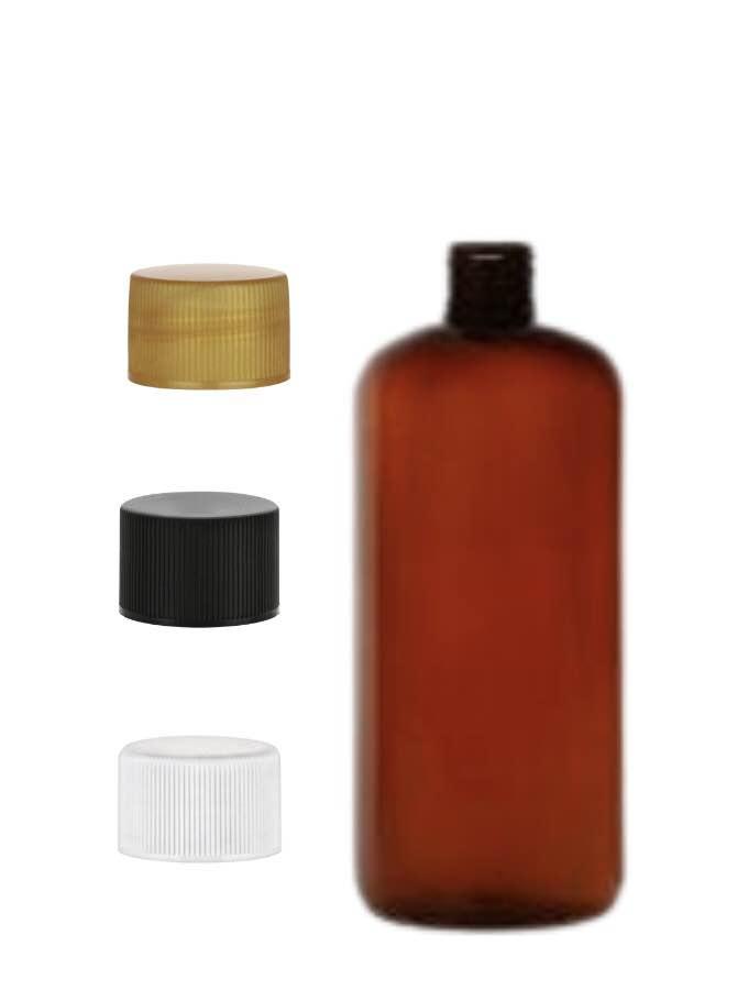 12 oz. Amber Dark Boston Round 24-410 PET Semi-Translucent Plastic Bottle-CT Cap