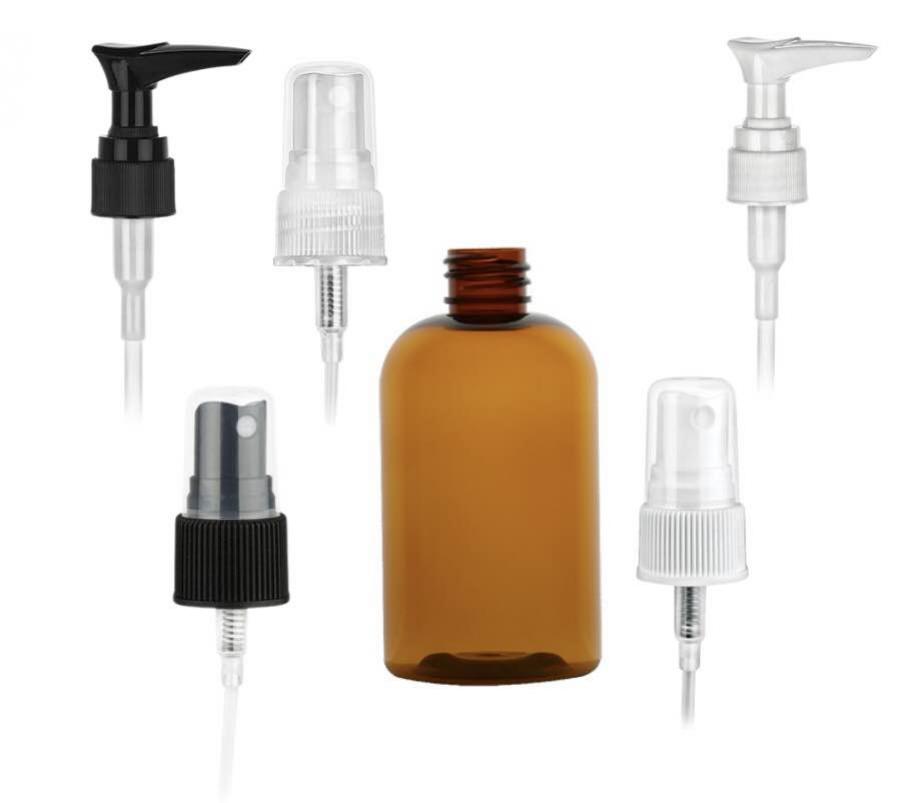 4 oz. Amber Boston Round 20-410 PET BPA Free Plastic Bottle-FM Sprayer or Lotion Pump (Stock)