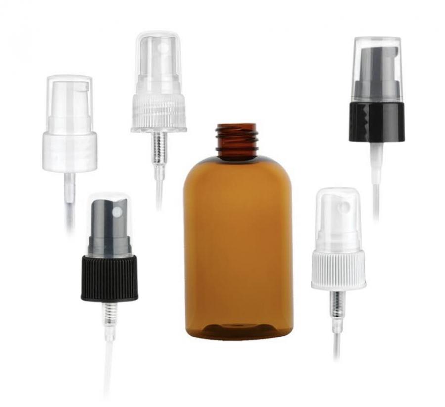 4 oz. Amber Boston Round 20-410 PET BPA Free Plastic Bottle-FM Sprayer or Treatment Pump (Stock)